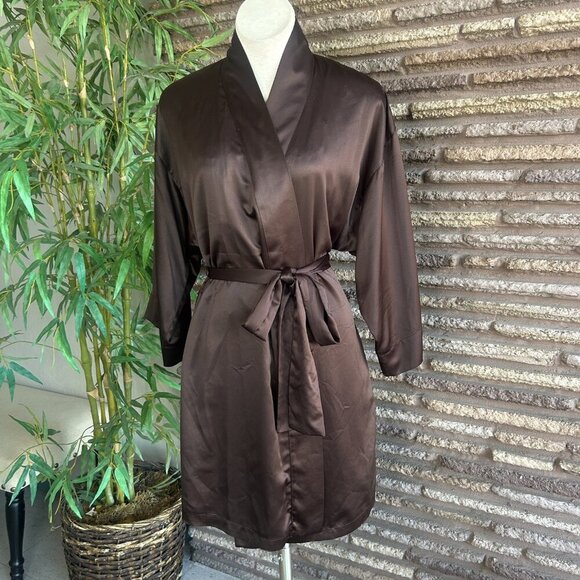 Natori Brown and Red Lace Satin Negligee and Robe Loungewear Set Size Small - Picture 5 of 10